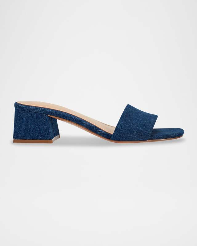 Olysa Denim Block-Heel Mule Sandals